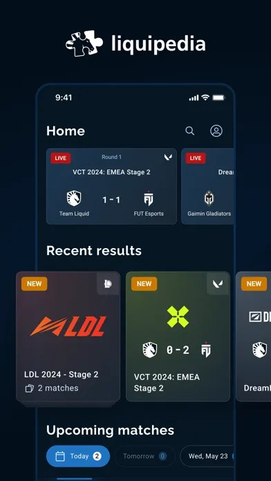 ภาพหน้าจอของ Liquipedia: Esports Tracker