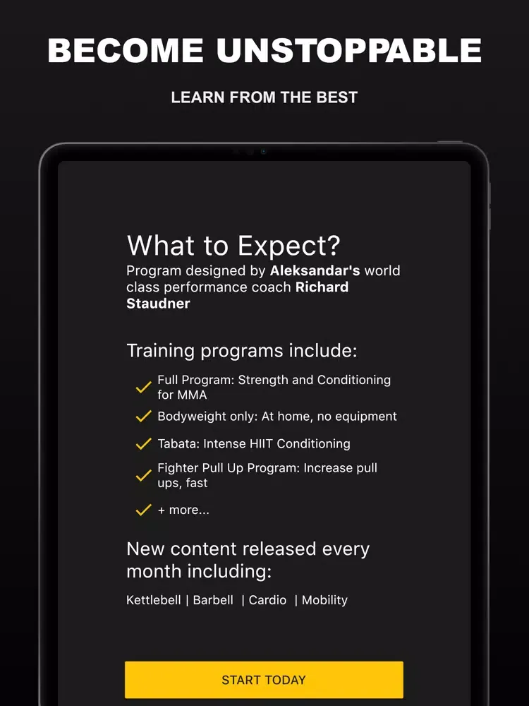 Tangkapan layar ATHLETE.CO MMA Workout Program iPad 