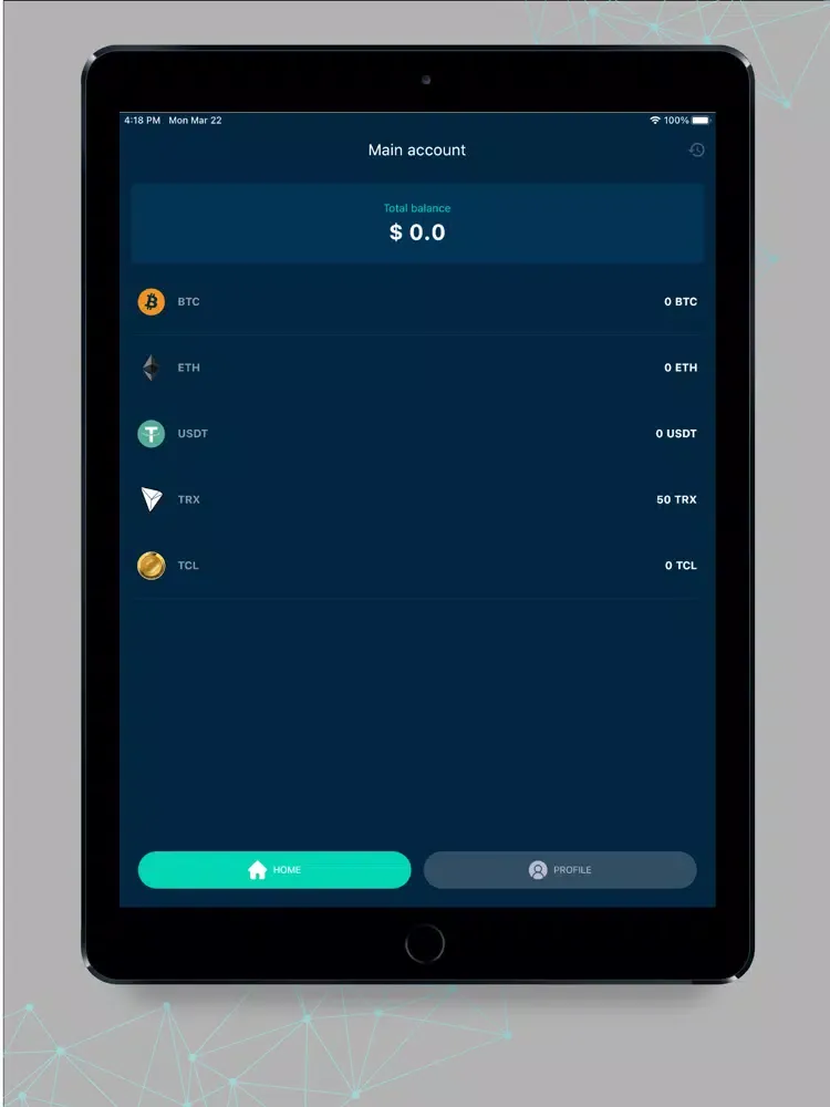 Tangkapan layar TCL Wallet iPad 