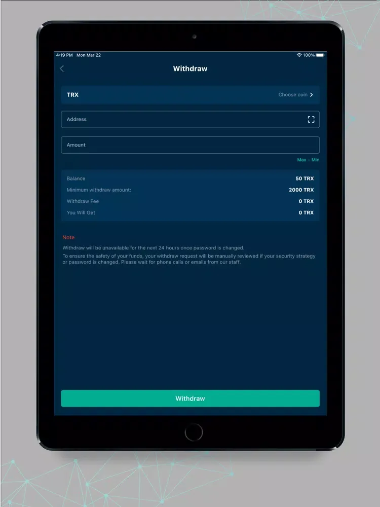 Tangkapan layar TCL Wallet iPad 