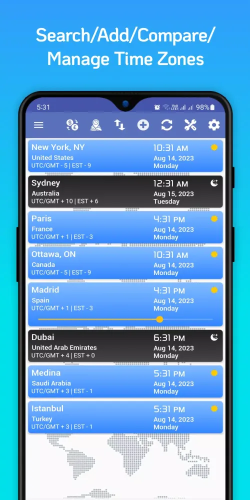 World Clock Time Zones Widget Screenshots
