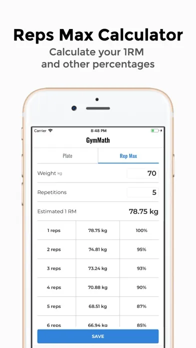 GymMath - Plates & 1RM Calc Screenshots
