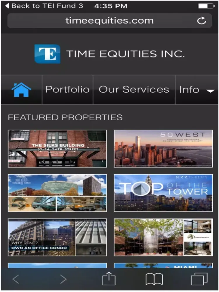 Ảnh chụp màn hình của Time Equities Inc. iPad 