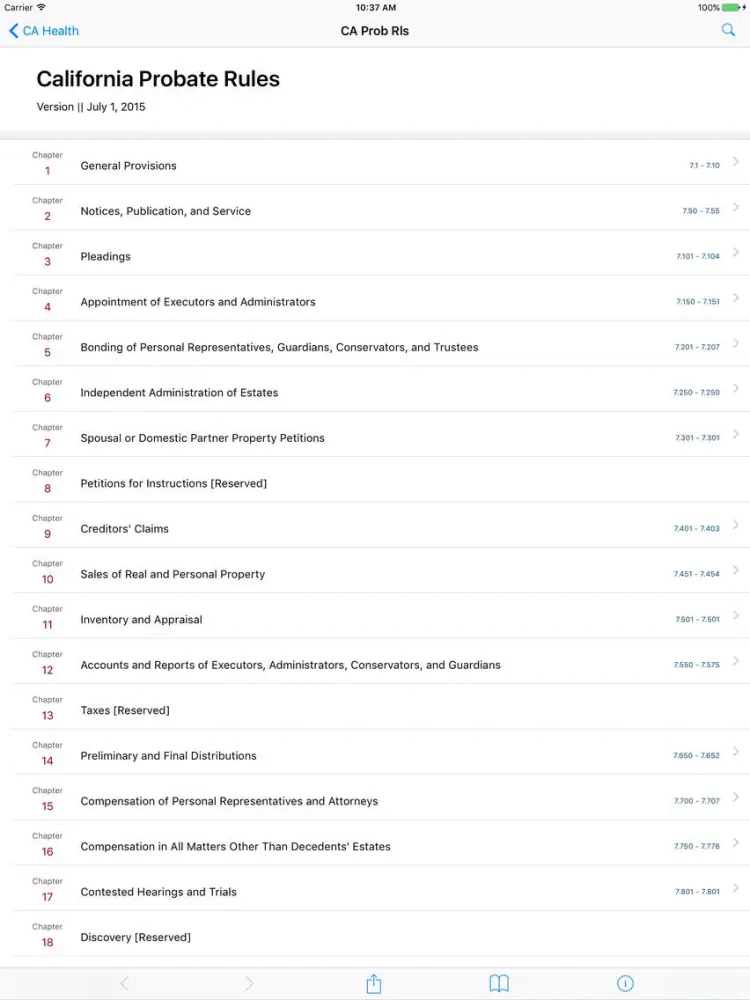 Tangkapan layar California Probate Rules iPad 