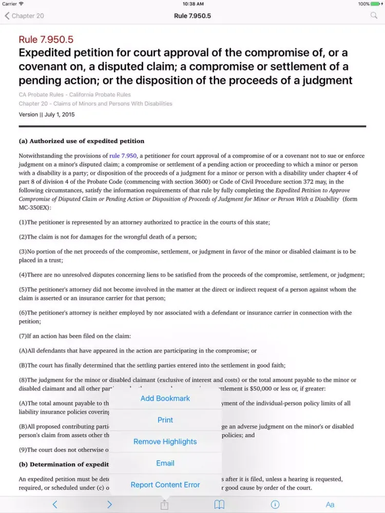 Tangkapan layar California Probate Rules iPad 