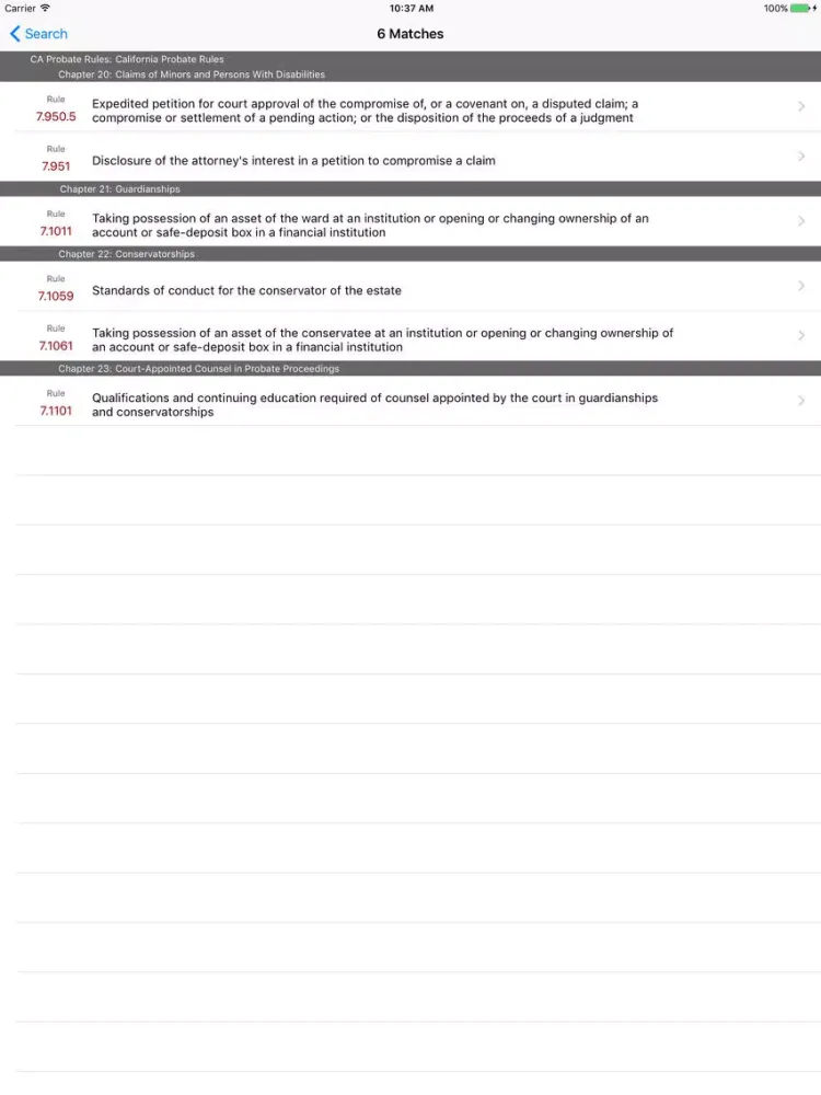 Tangkapan layar California Probate Rules iPad 