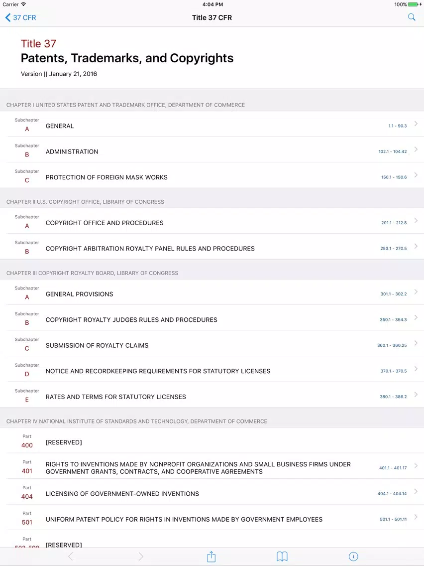 37 CFR - Patents, Trademarks, and Copyrights (Law) iPad 应用截图