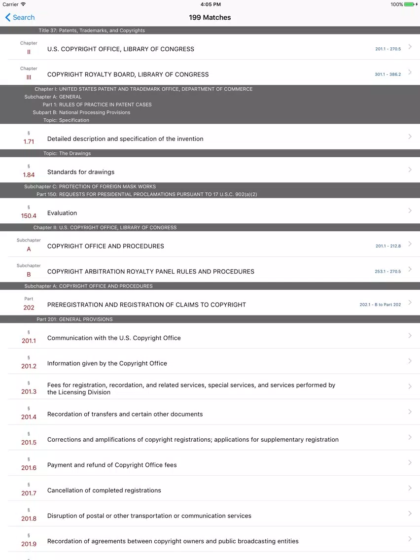 37 CFR - Patents, Trademarks, and Copyrights (Law) iPad 应用截图