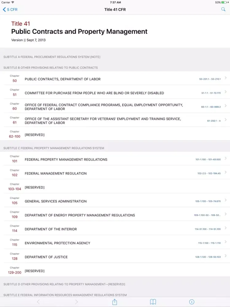 41 CFR - Public Contracts and Property Management iPad  스크린샷