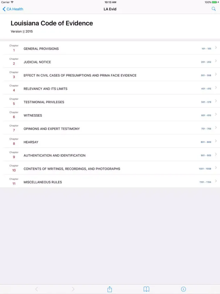 Capturas de pantalla de Louisiana Code of Evidence LS iPad 