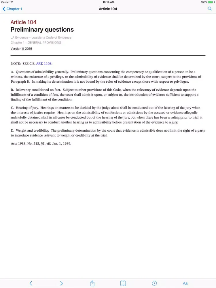 Capturas de pantalla de Louisiana Code of Evidence LS iPad 