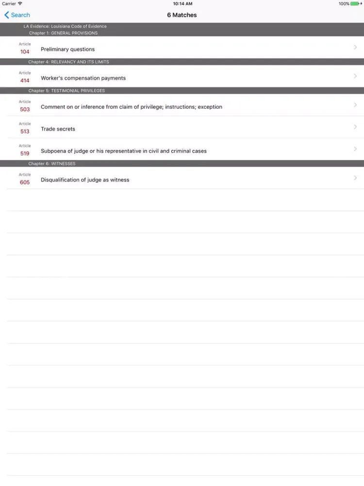 Capturas de pantalla de Louisiana Code of Evidence LS iPad 