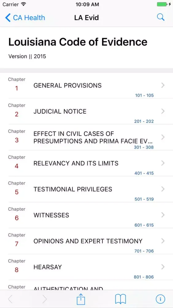 Capturas de pantalla de Louisiana Code of Evidence LS