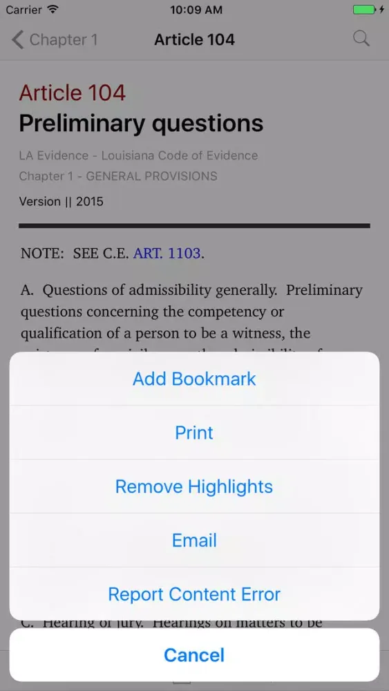 Capturas de pantalla de Louisiana Code of Evidence LS