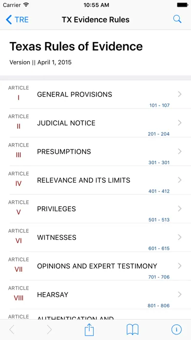 Capturas de pantalla de Texas Rules of Evidence (LawStack's TX Law)