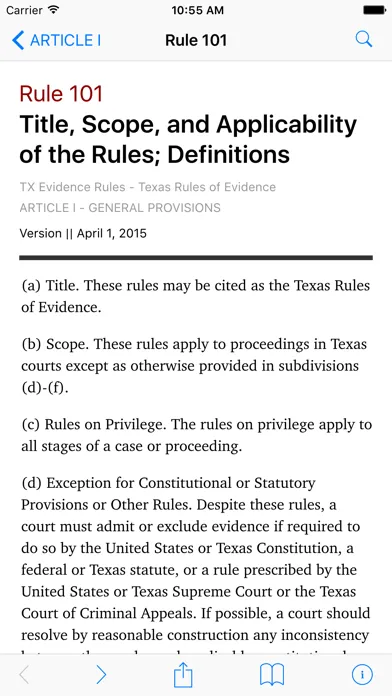Capturas de pantalla de Texas Rules of Evidence (LawStack's TX Law)