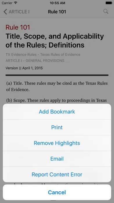 Capturas de pantalla de Texas Rules of Evidence (LawStack's TX Law)