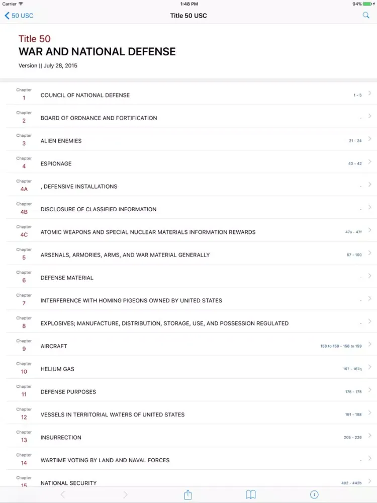 Ảnh chụp màn hình của 50 USC by LawStack iPad 