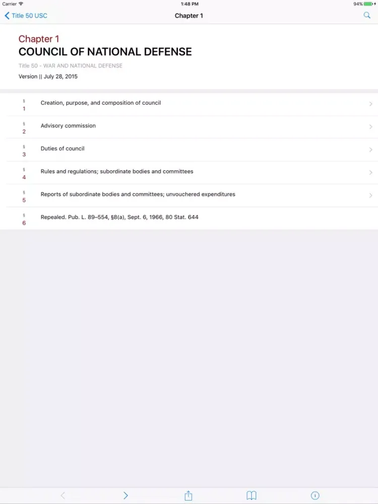 Ảnh chụp màn hình của 50 USC by LawStack iPad 