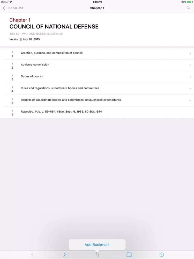 Ảnh chụp màn hình của 50 USC by LawStack iPad 