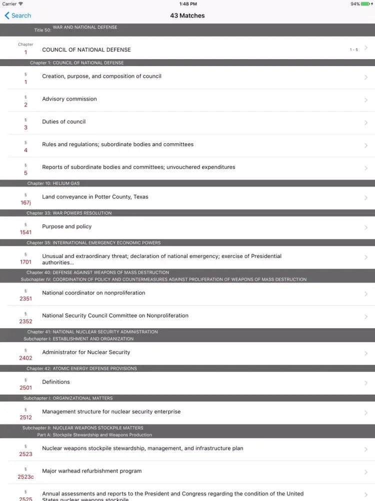 Ảnh chụp màn hình của 50 USC by LawStack iPad 
