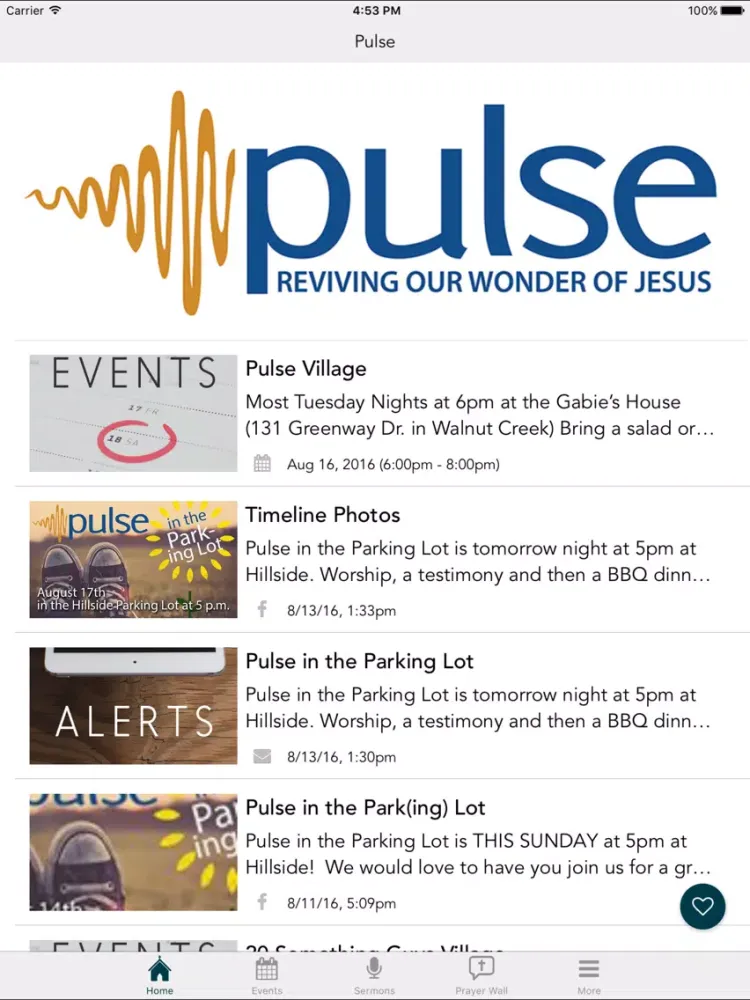 Ảnh chụp màn hình của Pulse Community iPad 