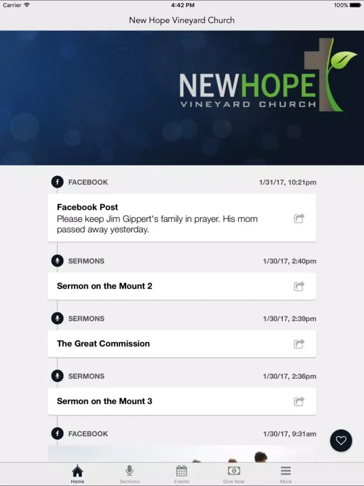 Ảnh chụp màn hình của New Hope Vineyard Church App iPad 