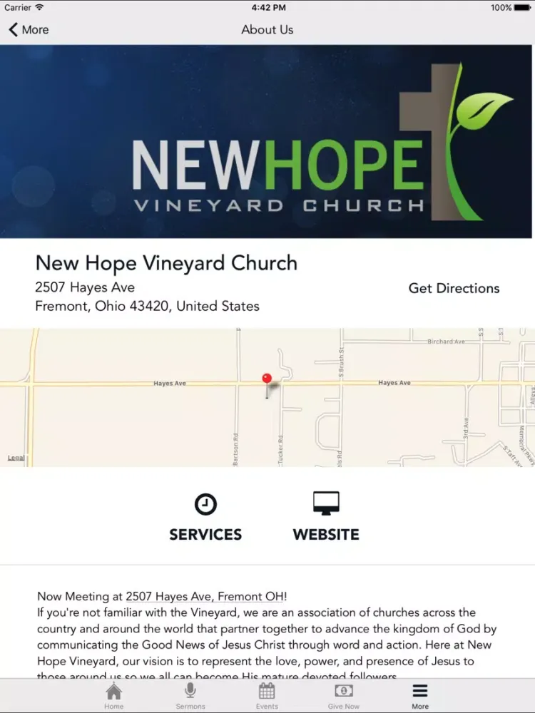 Ảnh chụp màn hình của New Hope Vineyard Church App iPad 