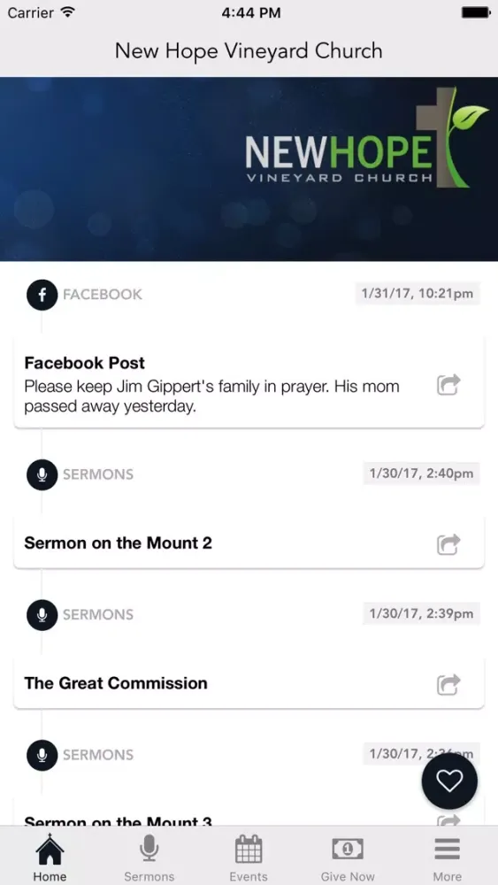 Ảnh chụp màn hình của New Hope Vineyard Church App