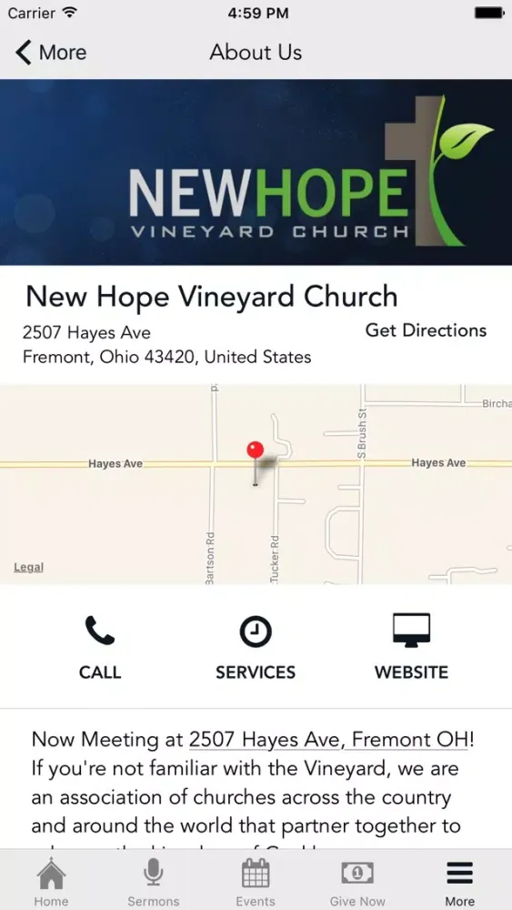 Ảnh chụp màn hình của New Hope Vineyard Church App