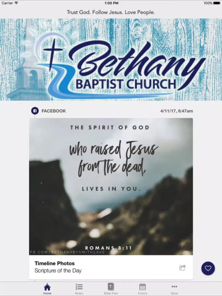Tangkapan layar Bethany Baptist, Crane Hill iPad 