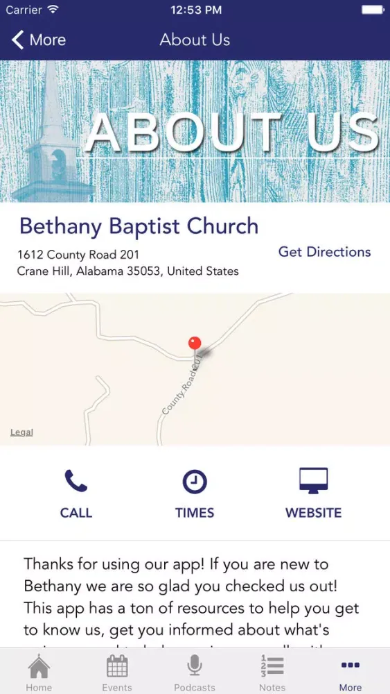 Tangkapan layar Bethany Baptist, Crane Hill