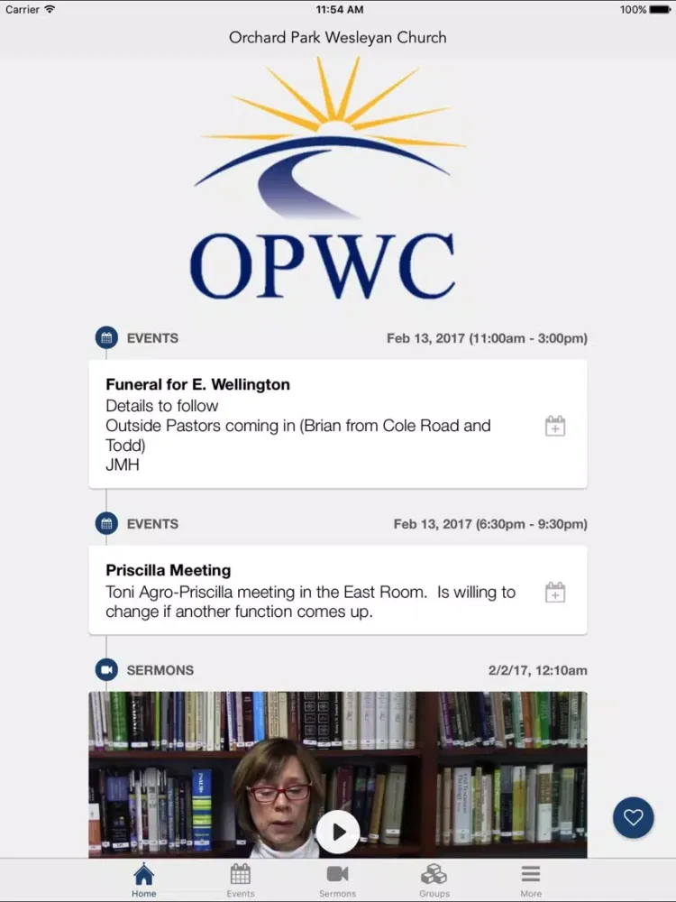 ภาพหน้าจอของ Orchard Park Wesleyan Church iPad 