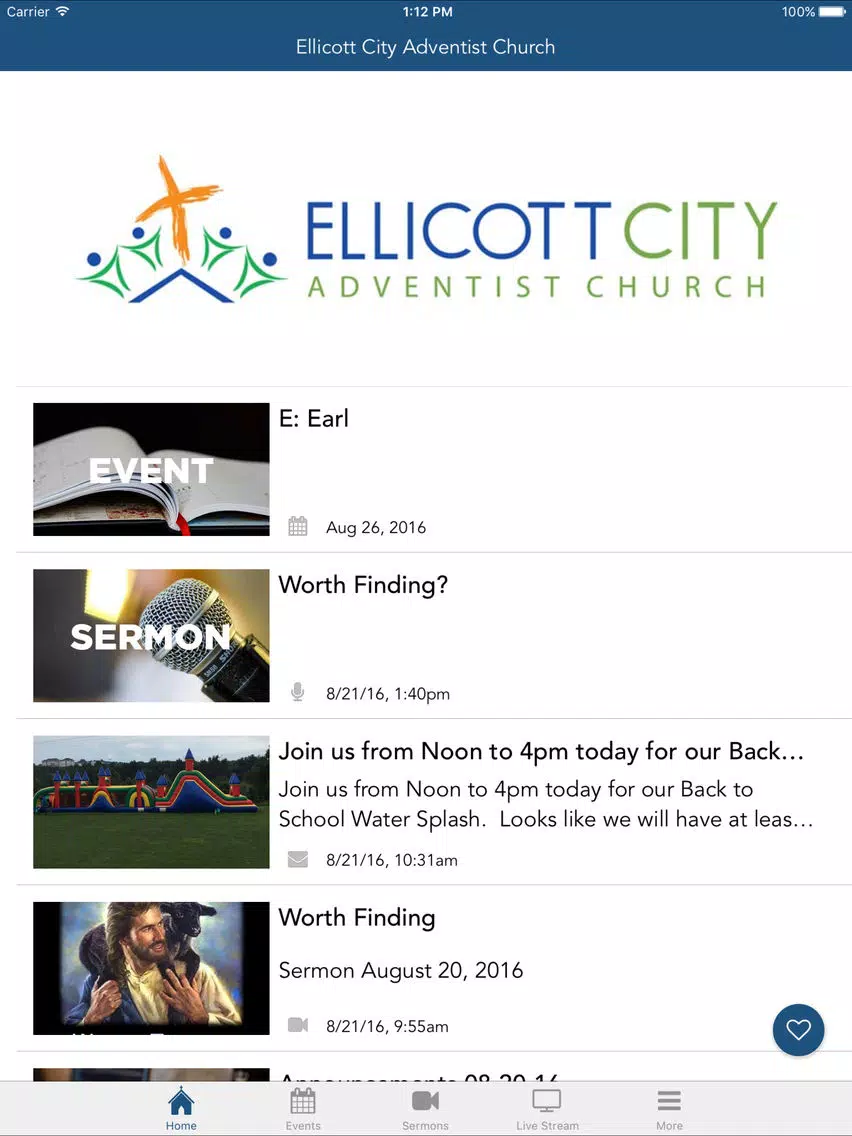 Ảnh chụp màn hình của Ellicott City Adventist Church iPad 