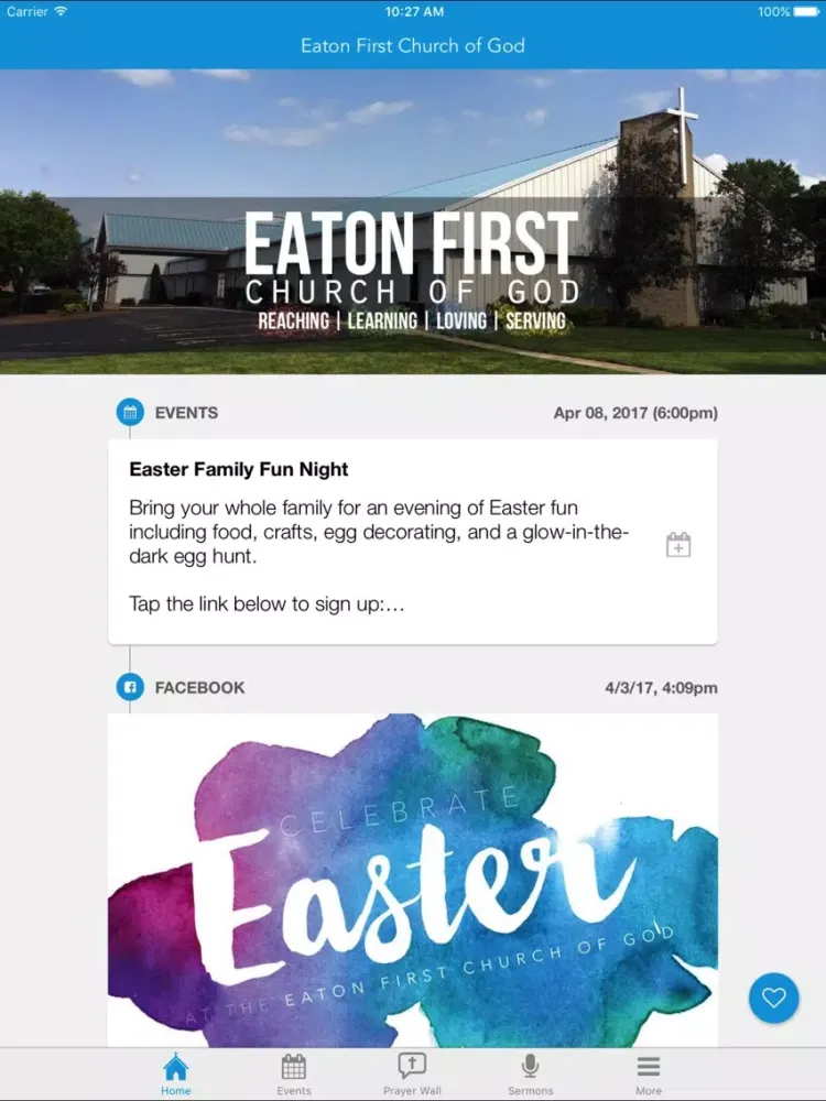 Tangkapan skrin Eaton First Church of God iPad 