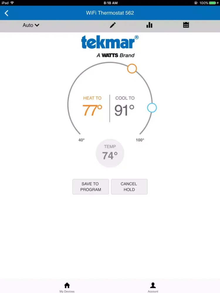 Tangkapan skrin tekmar Connect iPad 