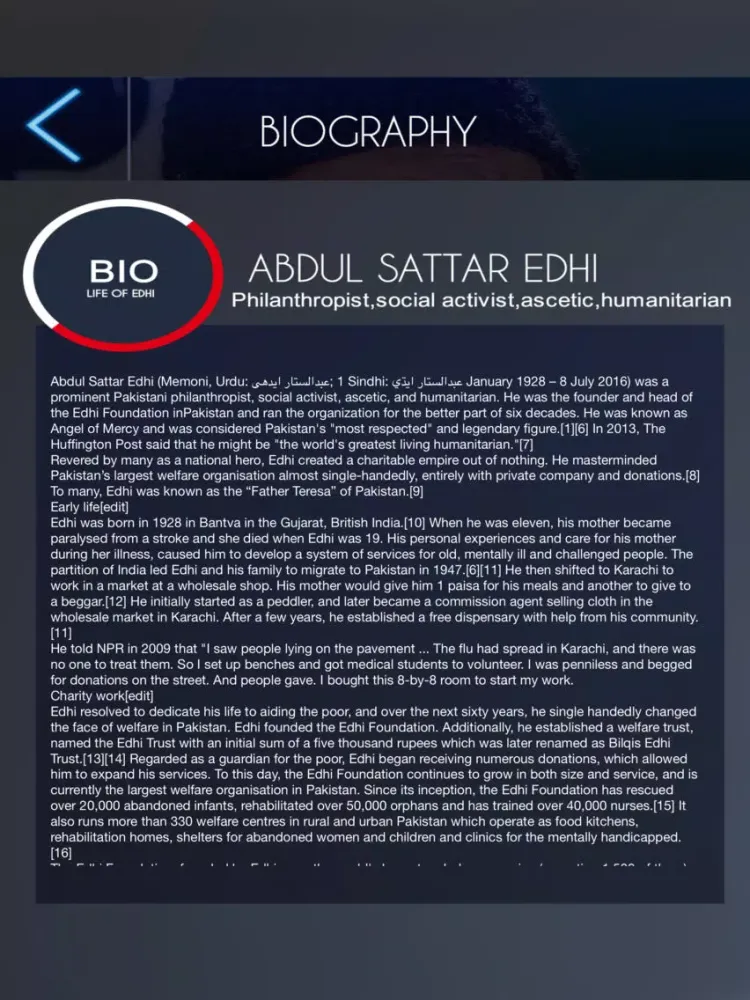 Tangkapan layar Ultimate Guide For Abdul Sattar Edhi Biography iPad 
