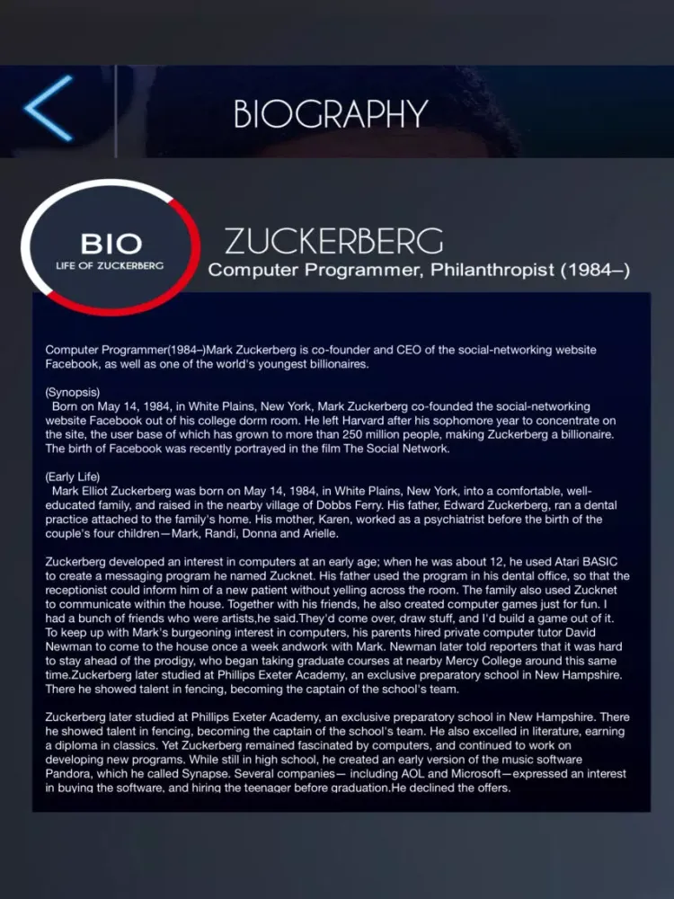 Ultimate Guide For Mark Zuckerberg Biography iPad  Screenshots