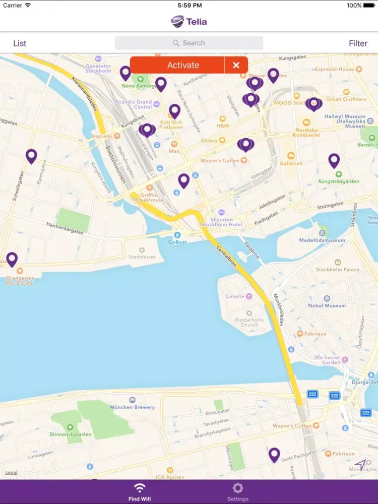 Tangkapan layar Telia Wifi iPad 