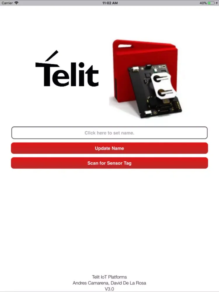 ภาพหน้าจอของ Telit IoT Sensor Tag iPad 