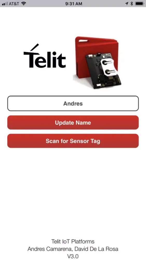 ภาพหน้าจอของ Telit IoT Sensor Tag