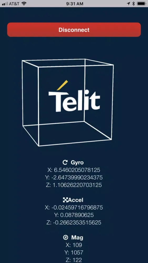 ภาพหน้าจอของ Telit IoT Sensor Tag