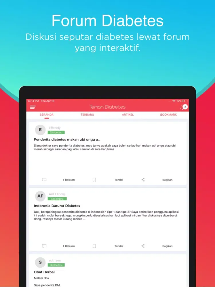 Ảnh chụp màn hình của Teman Diabetes iPad 