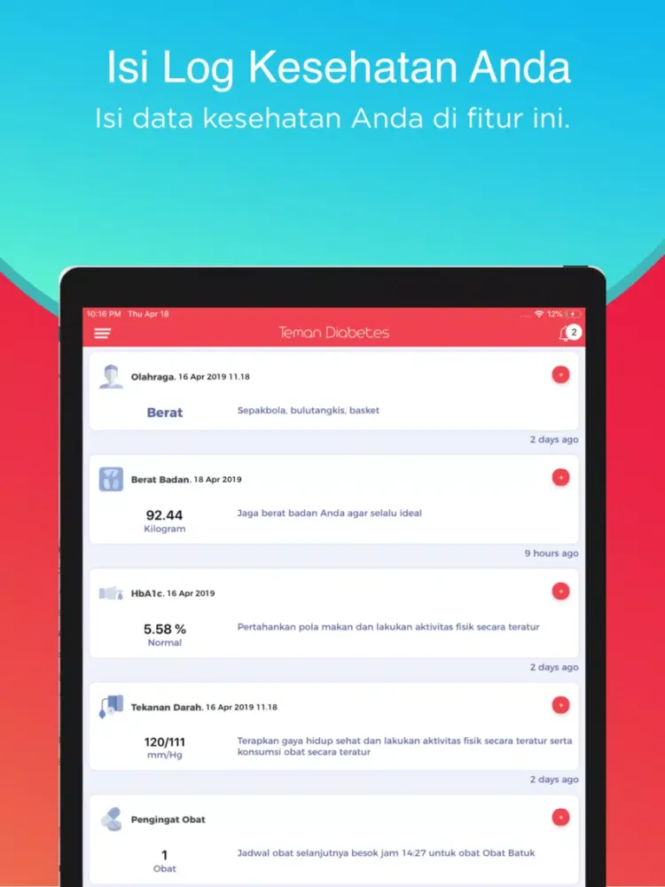 Ảnh chụp màn hình của Teman Diabetes iPad 