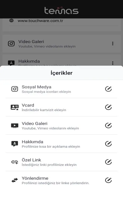 Temas - Digital Business Card Screenshots