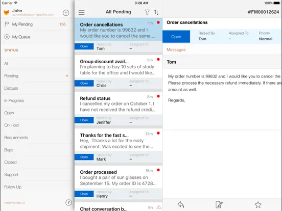 Tangkapan skrin HappyFox Helpdesk iPad 