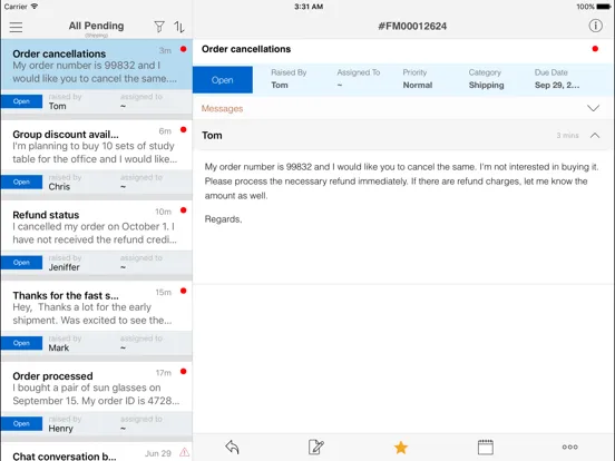 Tangkapan skrin HappyFox Helpdesk iPad 