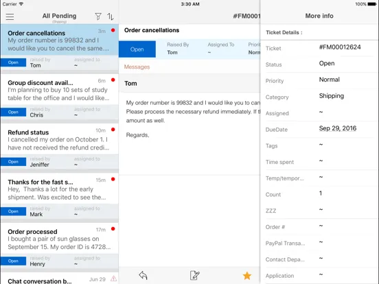 Tangkapan skrin HappyFox Helpdesk iPad 