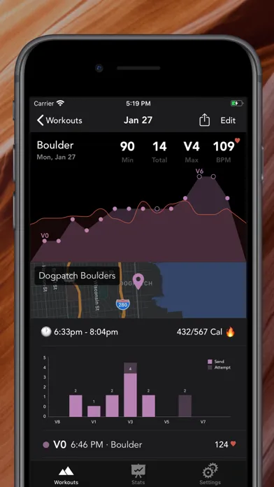 Pinnacle Climb Log Screenshots
