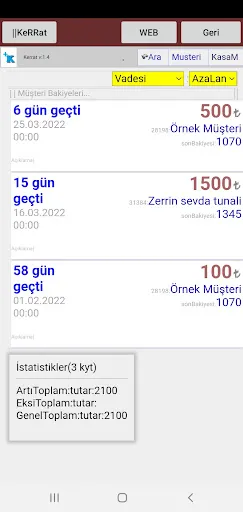 Ảnh chụp màn hình của Kerrat Veresiye Takip Programı